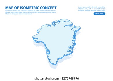 Vector modern isometric concept greeting Card map of Greenland on blue background illustration eps 10.