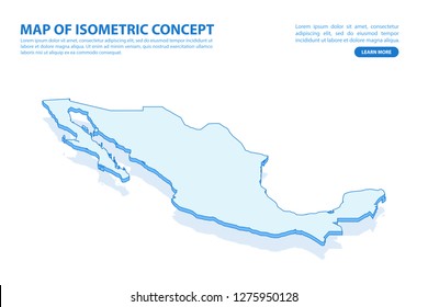 Vector modern isometric concept greeting Card map of Mexico on blue background illustration eps 10.