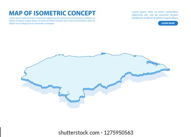Vector modern isometric concept greeting Card map of Honduras on blue background illustration eps 10.