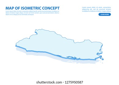 Vector modern isometric concept greeting Card map of El Salvador on blue background illustration eps 10.