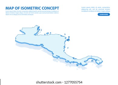 Vector modern isometric concept greeting Card map of Central America on blue background illustration eps 10.