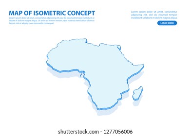 Vector modern isometric concept greeting Card map of Africa on blue background illustration eps 10.