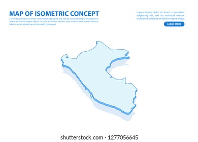 Vector modern isometric concept greeting Card map of Peru on blue background illustration eps 10.