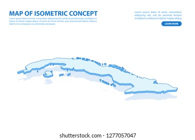 Vector modern isometric concept greeting Card map of Cuba on blue background illustration eps 10.