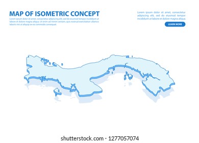 Vector modern isometric concept greeting Card map of Panama on blue background illustration eps 10.