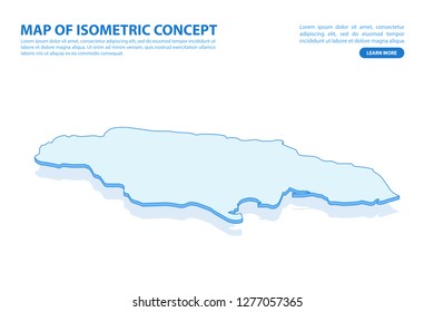 Vector modern isometric concept greeting Card map of Jamaica on blue background illustration eps 10.