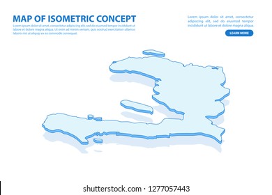 Vector modern isometric concept greeting Card map of Haiti on blue background illustration eps 10.