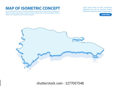 Vector modern isometric concept greeting Card map of Dominican Republic on blue background illustration eps 10.
