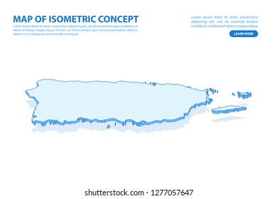 Vector modern isometric concept greeting Card map of Puerto Rico on blue background illustration eps 10.