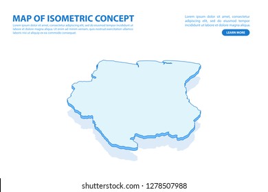 Vector modern isometric concept greeting Card map of Suriname on blue background illustration eps 10.