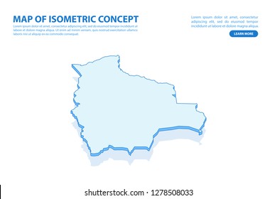Vector modern isometric concept greeting Card map of Bolivia on blue background illustration eps 10.