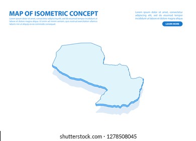 Vector modern isometric concept greeting Card map of Paraguay on blue background illustration eps 10.