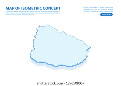 Vector modern isometric concept greeting Card map of Uruguay on blue background illustration eps 10.