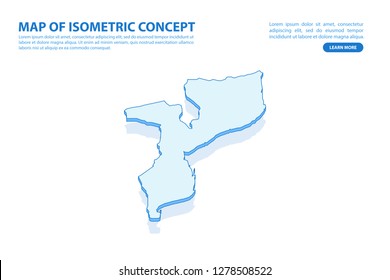 Vector modern isometric concept greeting Card map of Mozambique on blue background illustration eps 10.