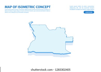 Vector modern isometric concept greeting Card map of Angola on blue background illustration eps 10.