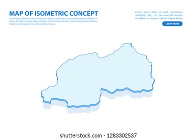 Vector modern isometric concept greeting Card map of Rwanda on blue background illustration eps 10.