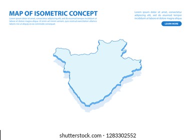 Vector modern isometric concept greeting Card map of Burundi on blue background illustration eps 10.