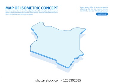 Vector modern isometric concept greeting Card map of Kenya on blue background illustration eps 10.