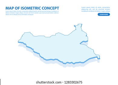 Vector modern isometric concept greeting Card map of South Sudan on blue background illustration eps 10.