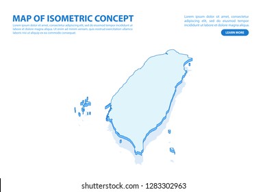 Vector modern isometric concept greeting Card map of Taiwan on blue background illustration eps 10.