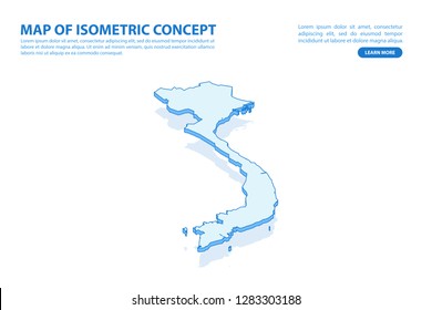 Vector modern isometric concept greeting Card map of Vietnam on blue background illustration eps 10.