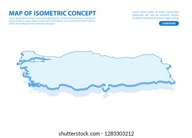 Vector modern isometric concept greeting Card map of Turkey on blue background illustration eps 10.