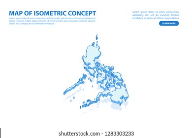 Vector modern isometric concept greeting Card map of Philippines on blue background illustration eps 10.