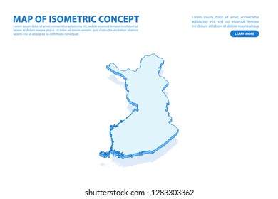 Vector modern isometric concept greeting Card map of Finland on blue background illustration eps 10.