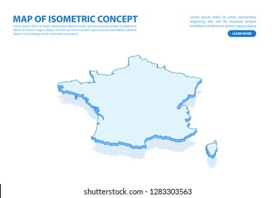 Vector modern isometric concept greeting Card map of France on blue background illustration eps 10.