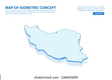 Vector modern isometric concept greeting Card map of Iran on blue background illustration eps 10.
