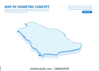 Vector modern isometric concept greeting Card map of Saudi Arabia on blue background illustration eps 10.