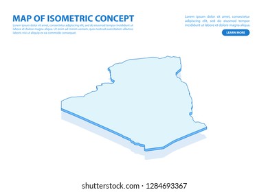 Vector modern isometric concept greeting Card map of Algeria on blue background illustration eps 10.