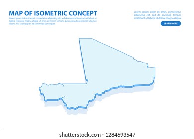 Vector modern isometric concept greeting Card map of Mali on blue background illustration eps 10.