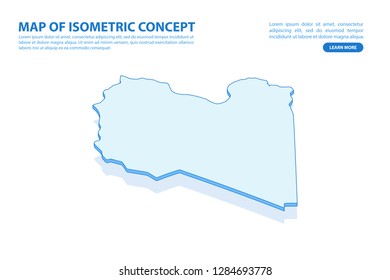 Vector modern isometric concept greeting Card map of Libya on blue background illustration eps 10.