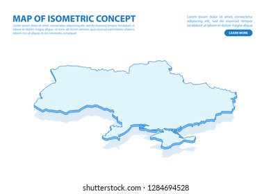 Vector modern isometric concept greeting Card map of Ukraine on blue background illustration eps 10.