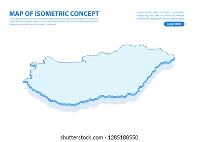 Vector modern isometric concept greeting Card map of Hungary on blue background illustration eps 10.