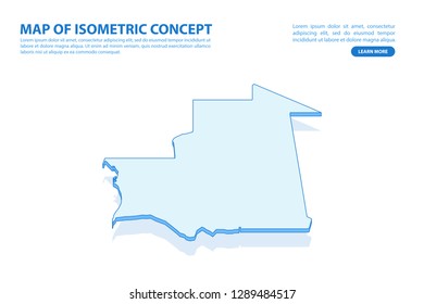 Vector modern isometric concept greeting Card map of Mauritania on blue background illustration eps 10.