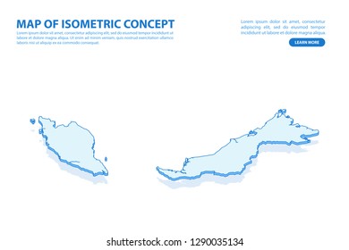 Vector modern isometric concept greeting Card map of Malaysia on blue background illustration eps 10.