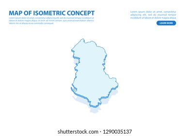 Vector modern isometric concept greeting Card map of Albania on blue background illustration eps 10.