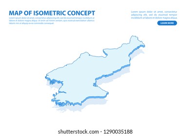 Vector modern isometric concept greeting Card map of North Korea on blue background illustration eps 10.
