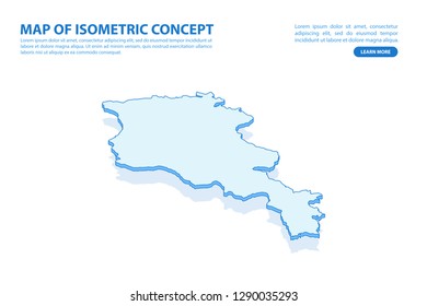 Vector modern isometric concept greeting Card map of Armenia on blue background illustration eps 10.