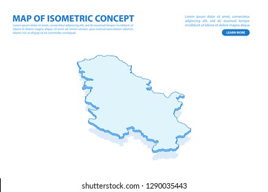 Vector modern isometric concept greeting Card map of Serbia on blue background illustration eps 10.