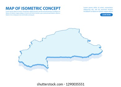 Vector modern isometric concept greeting Card map of Burkina Faso on blue background illustration eps 10.