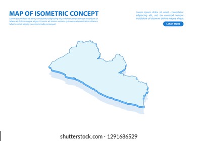 Vector modern isometric concept greeting Card map of Liberia on blue background illustration eps 10.
