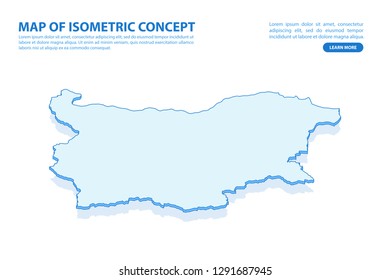 Vector modern isometric concept greeting Card map of Bulgaria on blue background illustration eps 10.
