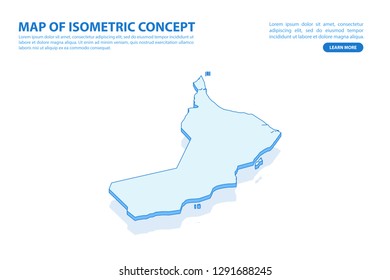 Vector modern isometric concept greeting Card map of Oman on blue background illustration eps 10.