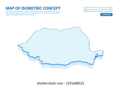 Vector modern isometric concept greeting Card map of Romania on blue background illustration eps 10.