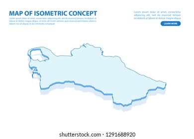 Vector modern isometric concept greeting Card map of Turkmenistan on blue background illustration eps 10.