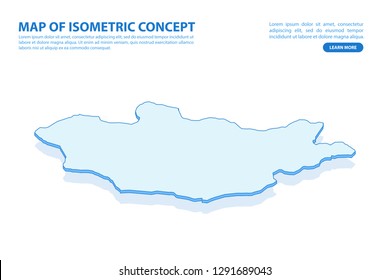 Vector modern isometric concept greeting Card map of Mongolia on blue background illustration eps 10.