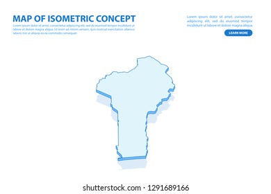 Vector modern isometric concept greeting Card map of Benin on blue background illustration eps 10.